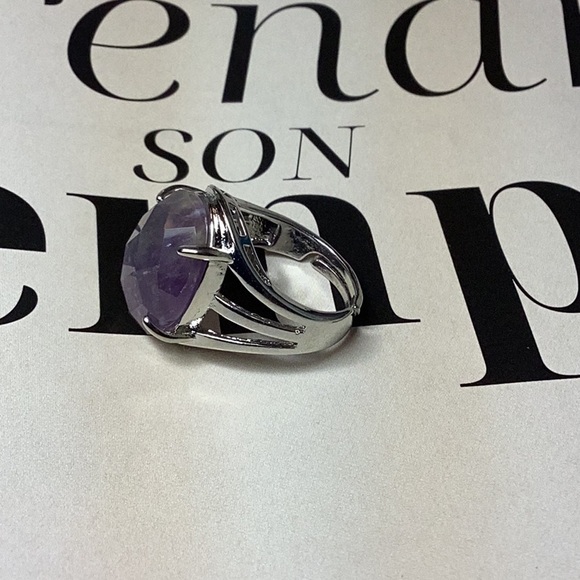 Silver Plated Faceted Amethyst Ring - Picture 2 of 3